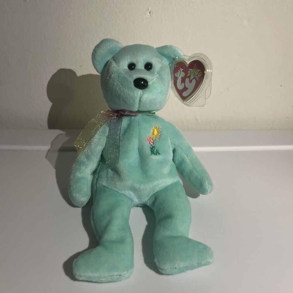 TY Beanie Baby Ariel Bear AIDS Awareness Ariel Glaser Memorial w/ Tag ~ NWMTs